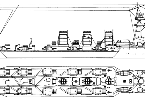 Крейсер IJN Oi 1941 [Kuma-class Light Cruiser] - чертежи, габариты, рисунки